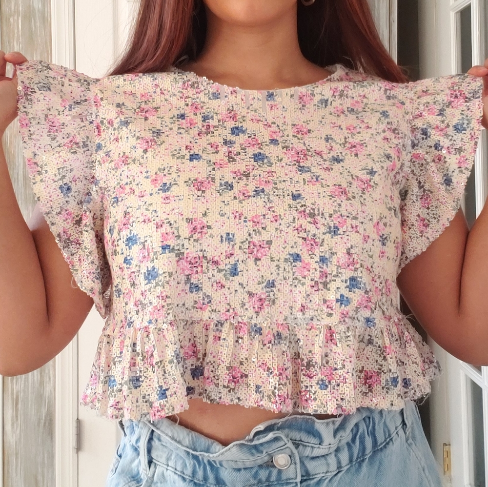 Oversize Cropped Sequin Top